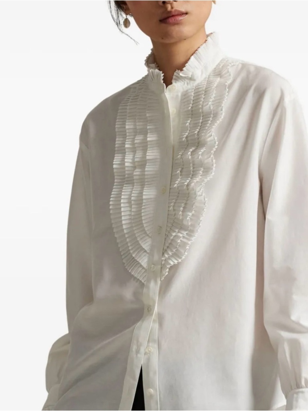 J crew women’s  White Ruffled Bib Front Shirt.